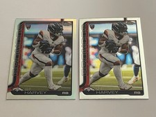 2) 2025 Topps Chrome RJ Harvey #330 Refractor RC + Chrome Base RC Denver Broncos