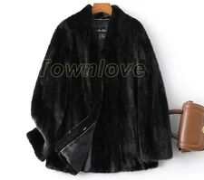 Luxury 100% Real Mink Fur Coat Womens Fashion V-neck Mink Fur Mid Length Jacket