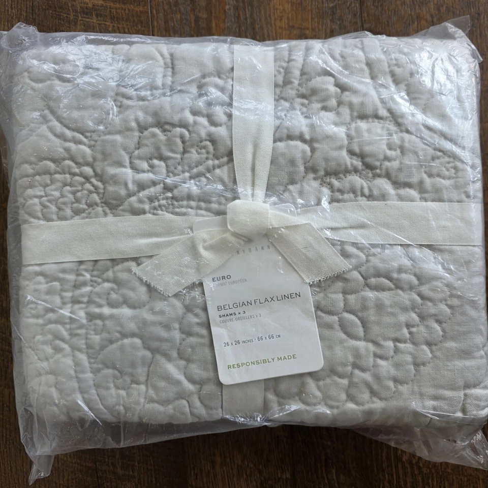 Pottery Barn бельгийский лен цветочный стежок стеганая Euro Shams 3 мягкий серый - Изображение 3 из 4