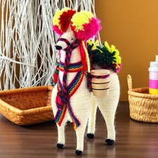 De Colección Llama Peruana Hecha a Mano Lana Adorno Estatuilla Boho Arte Popular Lana Alpaca