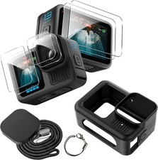 for Go Pro Hero 13 Black Case with 6 Pack Tempered Glass Protector black