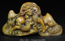 6'' Chinese TianHuang Shoushan stone Carving Dragon Beast Seal Stamp Signet