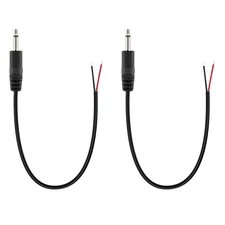 2-Pack 2.5mm Male Plug to Bare Wire Pigtail TS Mono 2.5mm Jack Connector Adap...