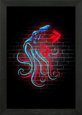 OCTOPUS Animal Neon Framed Wall Art Poster Canvas Print Picture