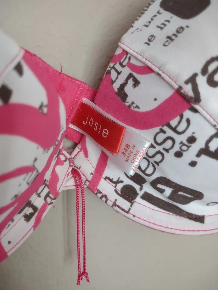 Sujetador push up acolchado estampado Josie Natori vintage Fuscia Espresso y blanco talla 34B Foto 3 de 4