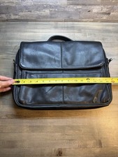Black Leather Laptop Briefcase Messenger Bag 16 Multiple Pockets hbp3/cp