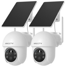 2 PACK Solar Battery Home Security Camera Wireless Outdoor 2 Way Audio Pan/Tilt