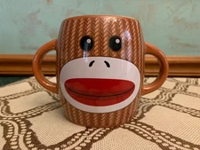 Novelty Galerie Sock Monkey Brown Double Handled Ceramic Coffee Mug