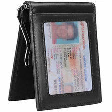 RFID Men's Leather Slim Bifold Money Clip Wallet Front Pocket Credit Card Holder