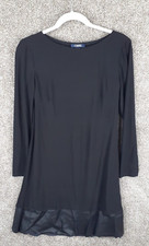 Chaps Dress Womens M Black Faux Leather Hem Long Sleeve Knit Shift Career Modern