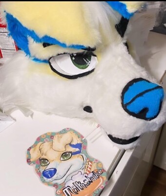 Fursuit head premade Canine Yellow White Blue