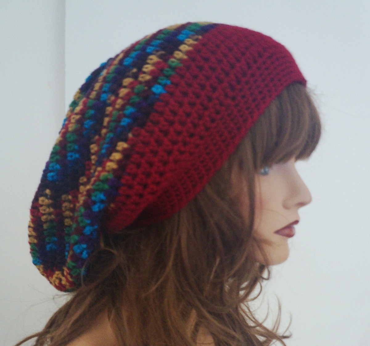 NEW BRIGHT MULTI COLOR BAGGIE BAGGY SLOUCHY BEANIE HAT TAM CAP