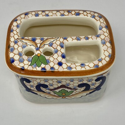 Vintage ~ Noe Suro Mexican Pottery ~ Signed ~ Toothbrush Holder ~ Caddy with Lid