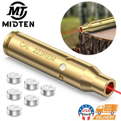 Red Dot Laser Bore Sight Brass CAL 223REM/5.56mm Caliber Boresighter w/ Battery