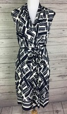 Eliza J Dress Women’s Size 2 Navy Blue White V-Neck Faux Wrap Stretch Belted