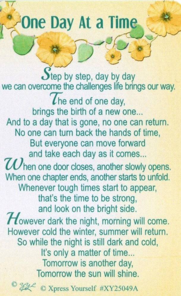 Plastic Wallet Keepsake Card - One Day At a Time - Inspirational Poem - XY25049A