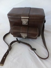 Vintage Brown Leather Camera Carrying Bag  Adjustable Strap 11" x 8" x 8 1/2"