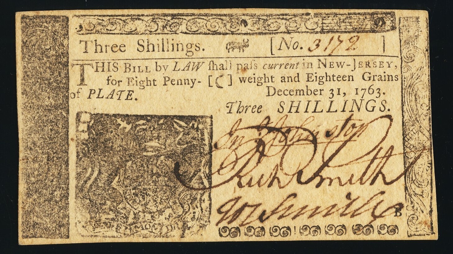 Fr. NJ154, PMG 63EPQ, New Jersey Colonial Currency, 3 Shillings, Dec