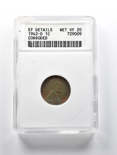 VF20 EF Details 1942-D Lincoln Wheat Cent Corroded ANACS Worst Coin Ever? *5641