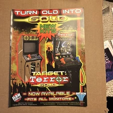 ORIGINAL 11- 8” arcade video game AD FLYER 2005 Target Terror Gold Raw Thrills-v