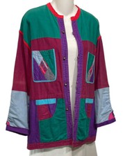 Vintage Kathmandu Reversible Chore Coat Size Large Bright Patchwork Color Block