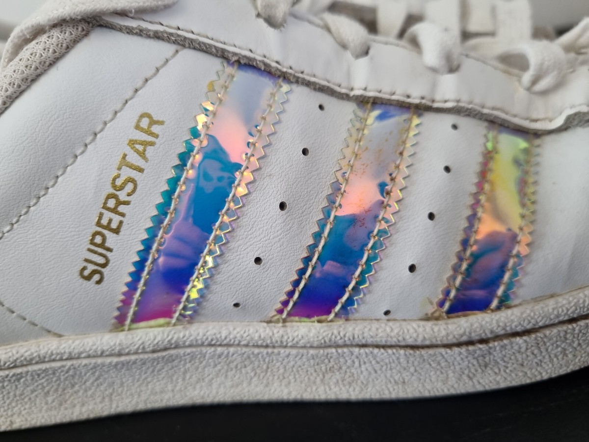Adidas Superstar Trainers UK size White with Hologram Stripes