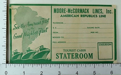 1940's-50's Moore-McCormack Lines American Republics Luggage Label Stamp E10