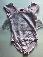 Girls Leotard Large Capezio Future Stars Pink Short Sleeve Dance Ballet Hearts