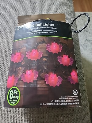 Halloween Purple Bat String 10 Lights One String Porch Party Decor w/ Box