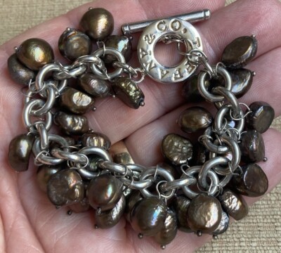 RARE Tiffany Bracelet Baroque Black Pearls 925 Sterling