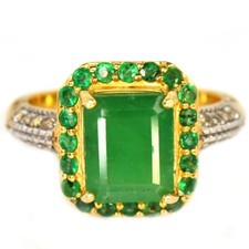 925 STERLING SILVER NATURAL GREEN EMERALD 10X8 MM. OCTAGON CUT RING SIZE 8.75