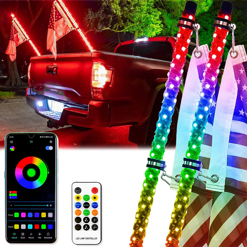 2X 3FT For Toyota Tacoma Tundra Ford F150 RGB Spiral LED Whip
