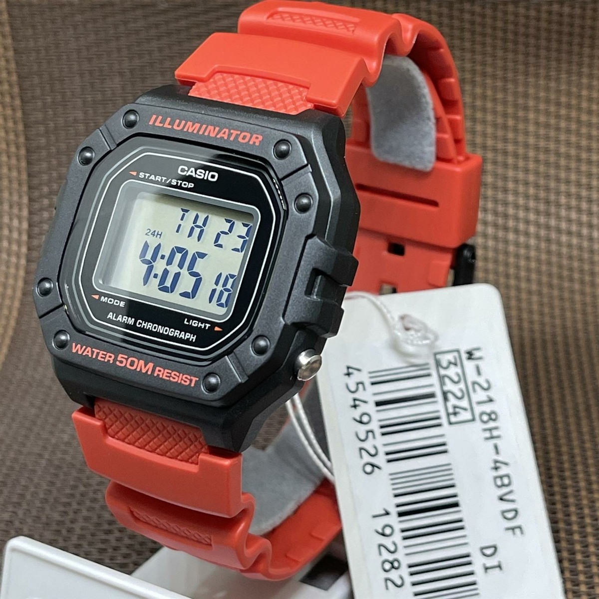 Casio W-218H-4B Youth Series Digital Red Resin Strap Alarm Day