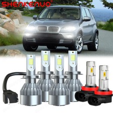 For BMW X5 2007-2013 LED Headlight Hi/Low Beam Fog Light Bulbs 6000K White Combo