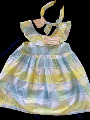 Tommy Bahama Kids NWT Blue/Yellow Plaid 100% Cotton Dress And Headband-5T |  eBay