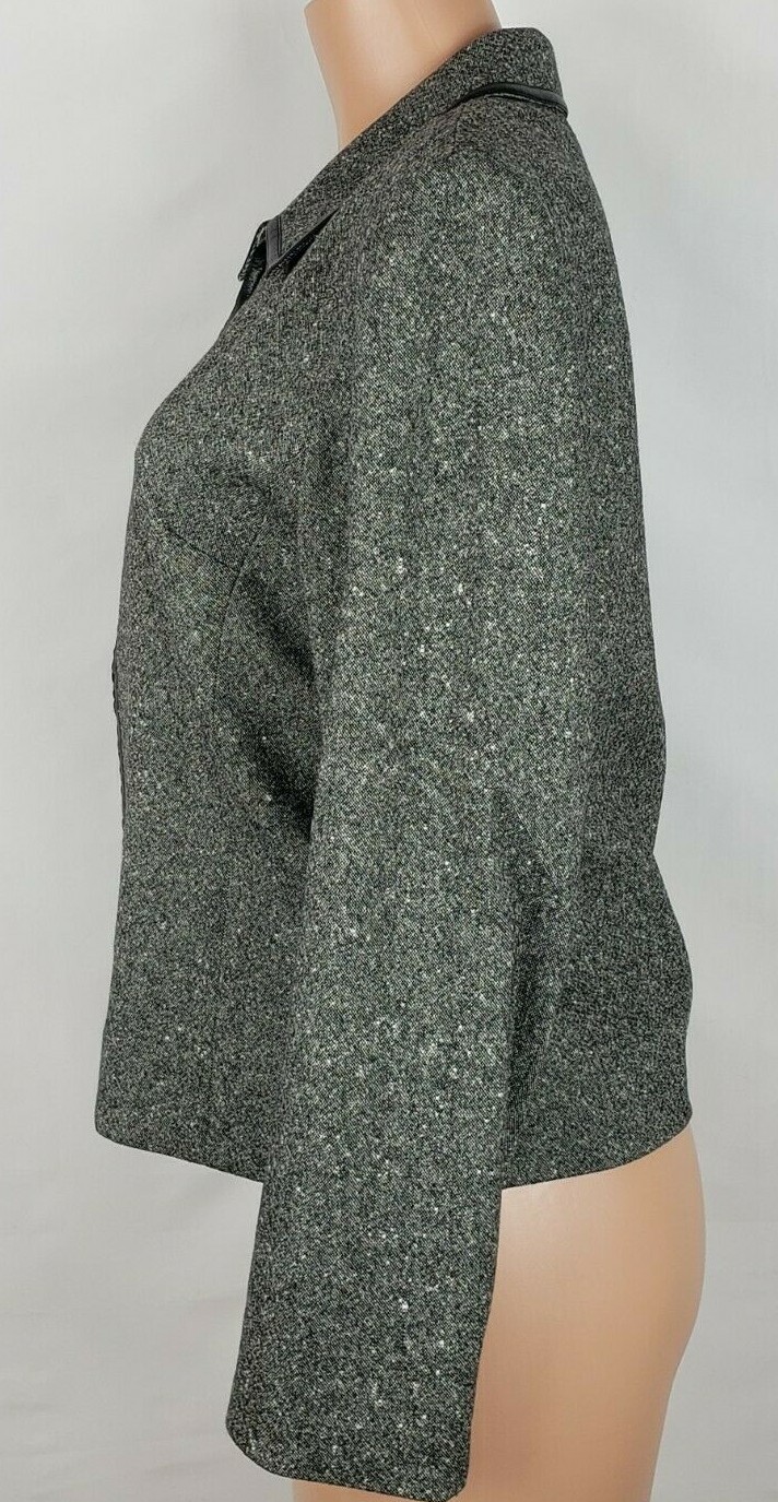 Ann Taylor Women's Size 10 Dark Gray Black Trim Blazer Zip Front Long Sleeve 