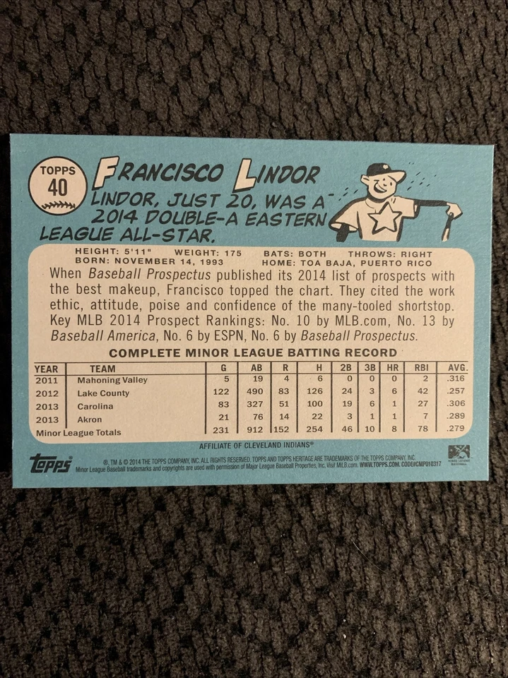 Francisco Lindor 2014 Topps Heritage Minors #40 Prospect Mets Rubberducks - Image 4 of 4