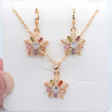 18K Yellow Gold Filled Women Rainbow Topaz Flower Jewelry Set for Anniversary