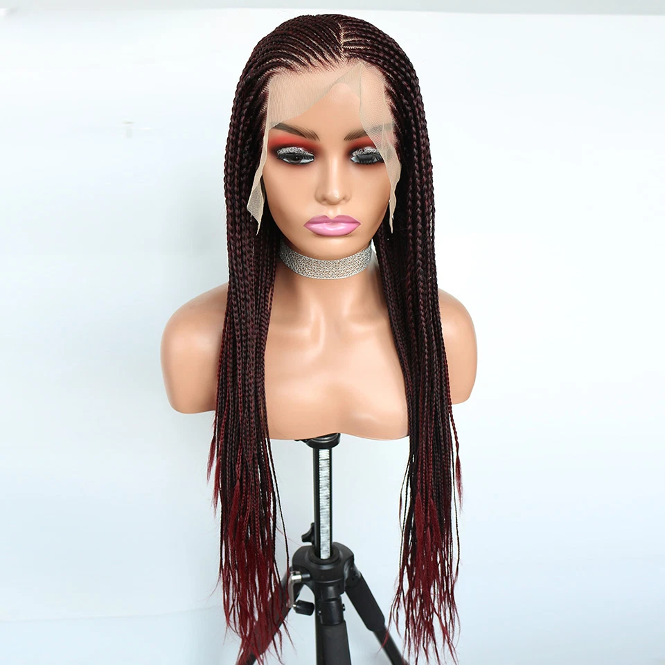 Super Long Frontal Wigs Synthetic Micro Braiding Hair Lace Front Wig Black Women - Image 3 of 4
