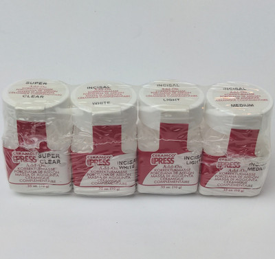 Ceramco Press Add-On Porcelain 4 10g Super Clear, Incisal White, Light & Medium