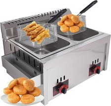 Commercial Gas Deep Fryer 20L Double Tank Standing Stainless Steel