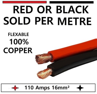 110Amp 16mm² Batteriekabel Live Earth Flexibel Kupferkern Rot Schwarz 12V Leitung 