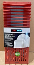 OGGI Space Saving Dish Rack w/ Drying Mat, Red/Brown Rack - Grey Mat *NEW