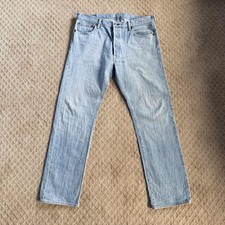 Levi's 501 Mens Jeans 36x32 Light Wash Blue Straight Leg Button Fly