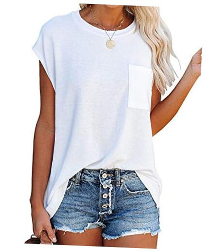 Womens Tank Top Summer Tops Sleeveless T Shirt Crew Neck Casual Medium 0-white