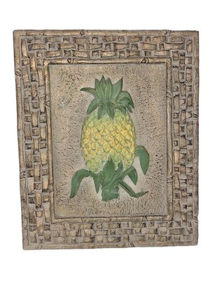 Vtg 3D PINEAPPLE Wall Hanging Plaque Fruit Basket Weave Resin 12.25  x 10 