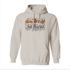 Just Thankful Cute Thanksgiving Icons Graphic Unisex Hooded Sweatshirt