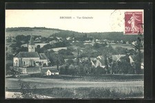 Old postcard brushes, view of the church im Ort