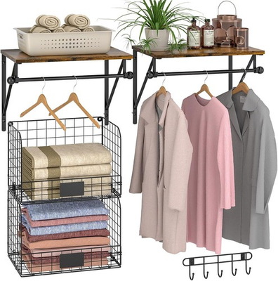 #ad Laundry Room Shelves Wall Mounted with Wire Baskets Over the Washer and Dryer $57.17
