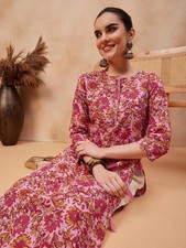Floral Printed Round Neck Pure Soft Rayon Straight Kurta code 135